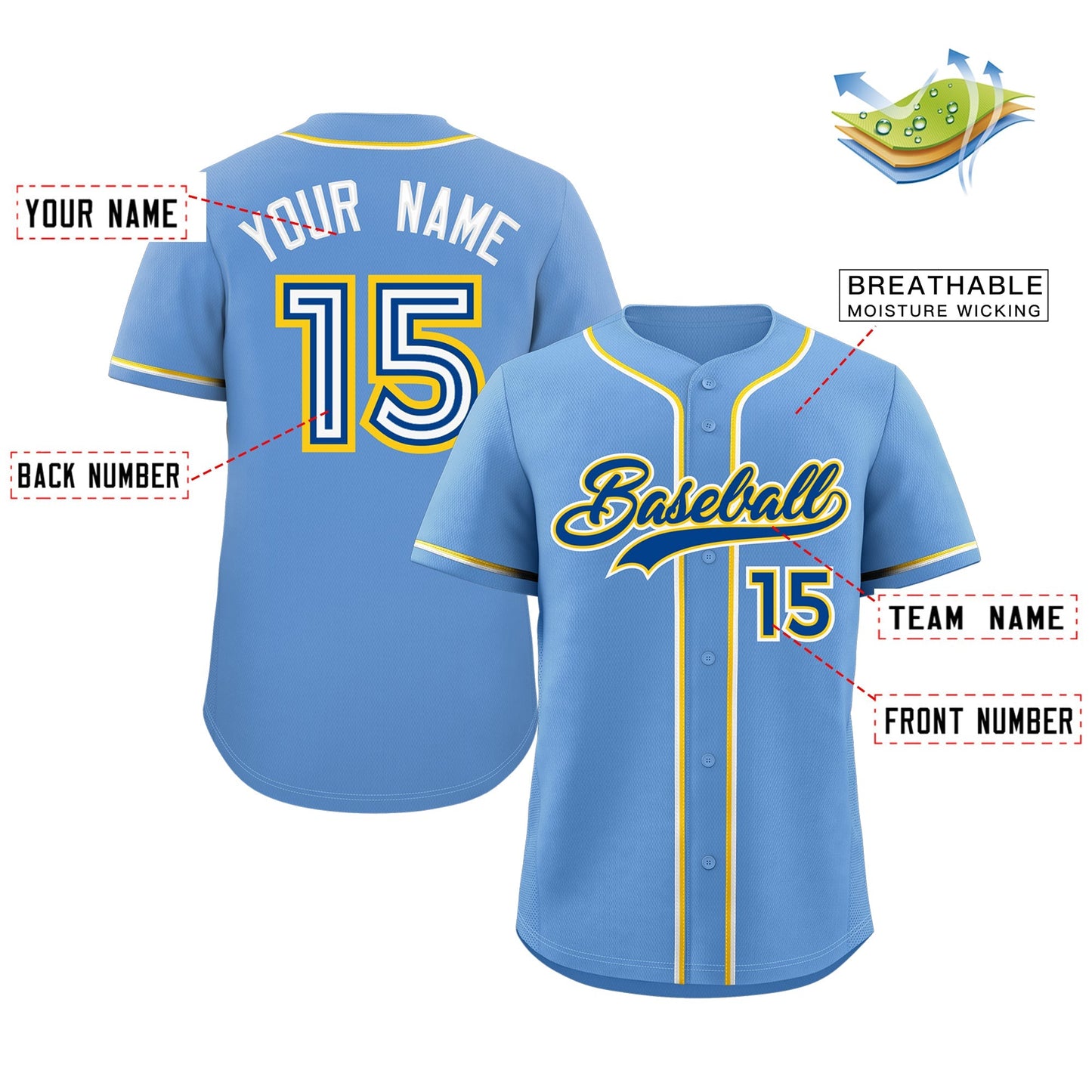 Custom Light Blue Royal-Gold Classic Style Authentic Baseball Jersey Limited