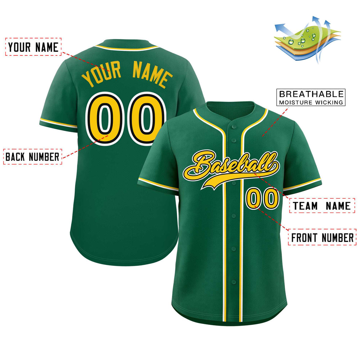 Custom Green Gold-White Classic Style Authentic Baseball Jersey Limited