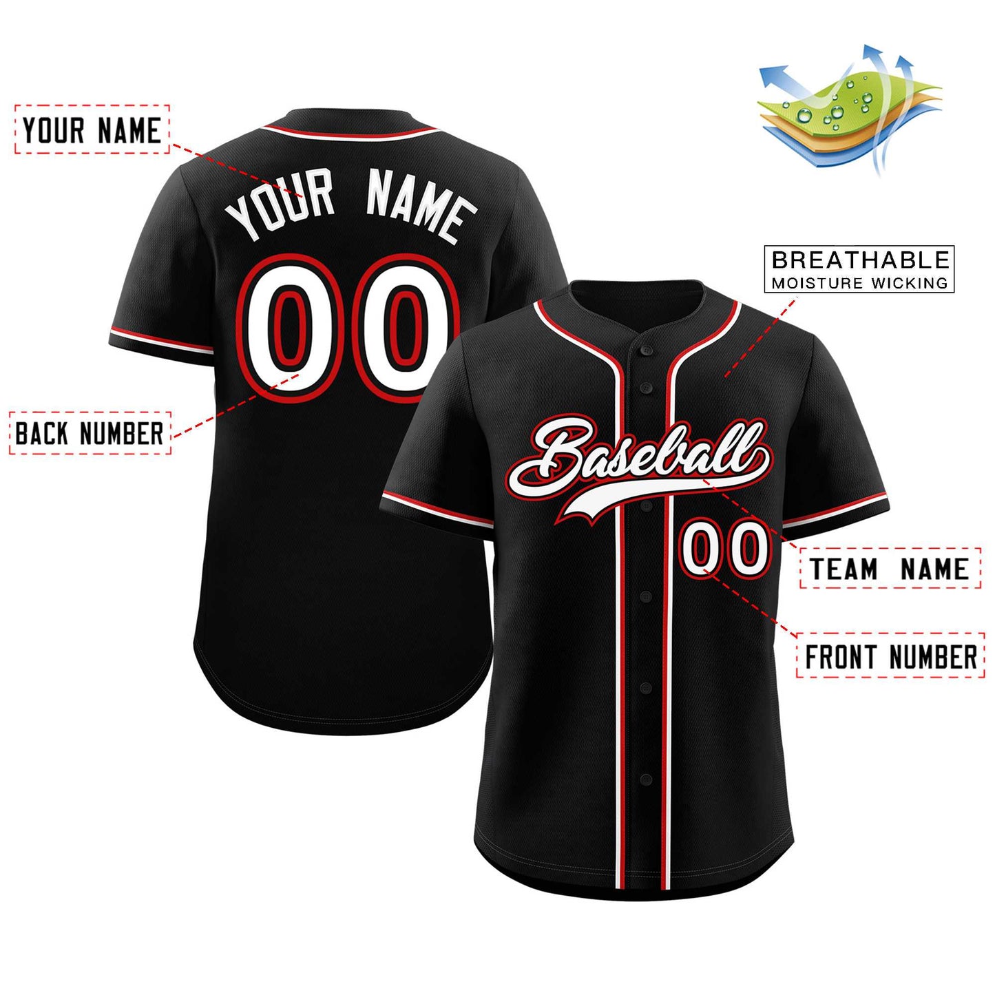 Custom Black White-Red Classic Style Authentic Baseball Jersey Limited