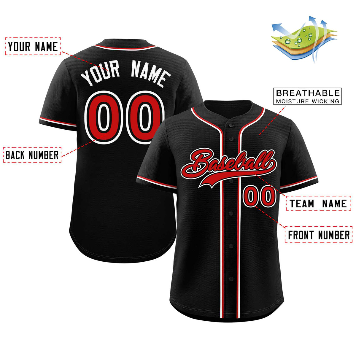 Custom Black Red-White Classic Style Authentic Baseball Jersey Limited