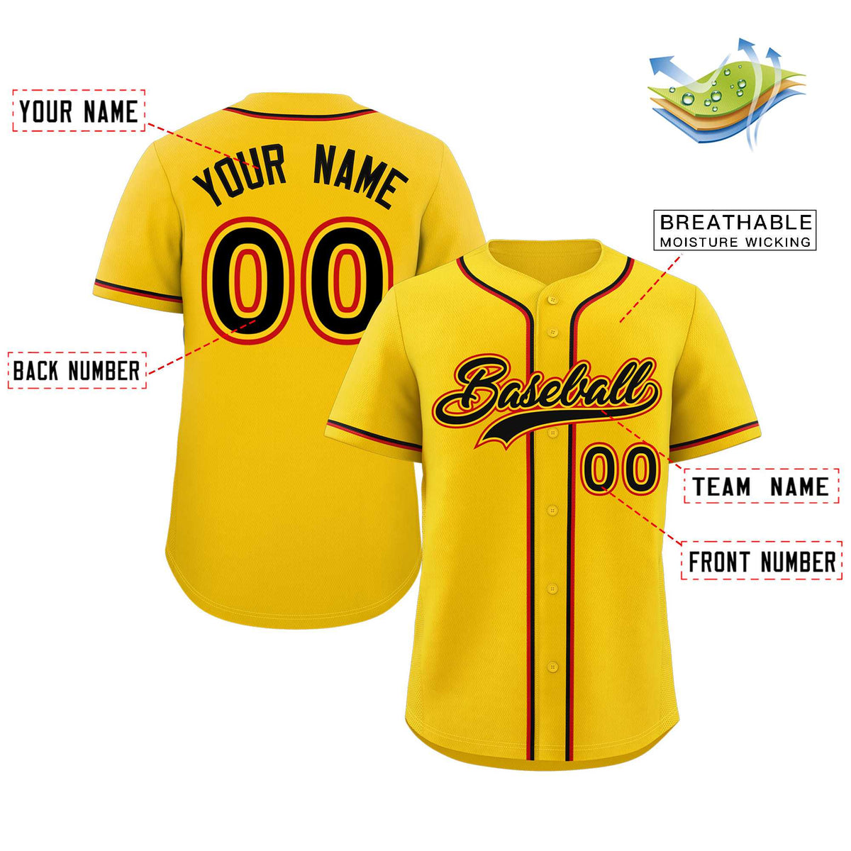 Custom Yellow Black-Red Classic Style Authentic Baseball Jersey Limited