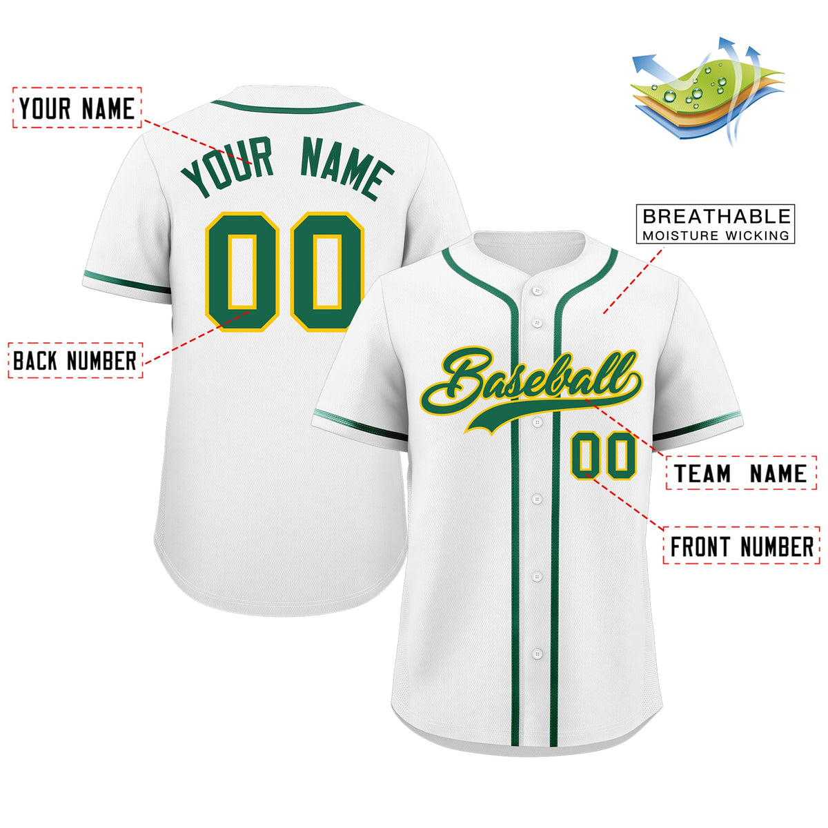 Custom White Green-Yellow Classic Style Authentic Baseball Jersey Limited
