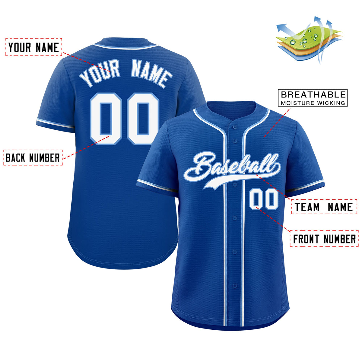 Custom Royal White-Light Blue Classic Style Authentic Baseball Jersey Limited