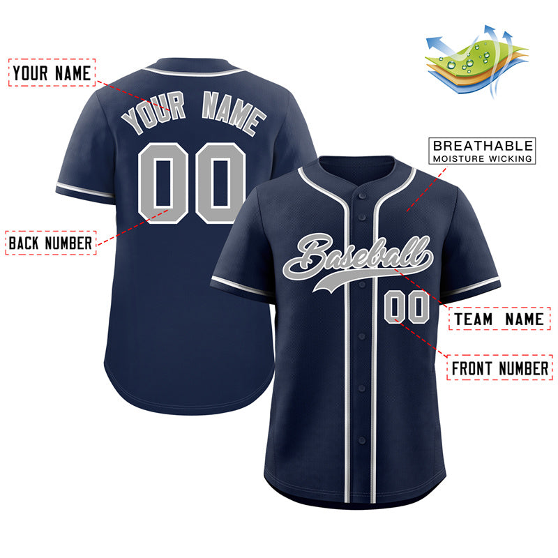 Custom Navy Gray-White Classic Style Authentic Baseball Jersey Limited
