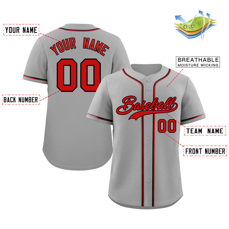 Custom Gray Red-Black Classic Style Authentic Baseball Jersey Limited
