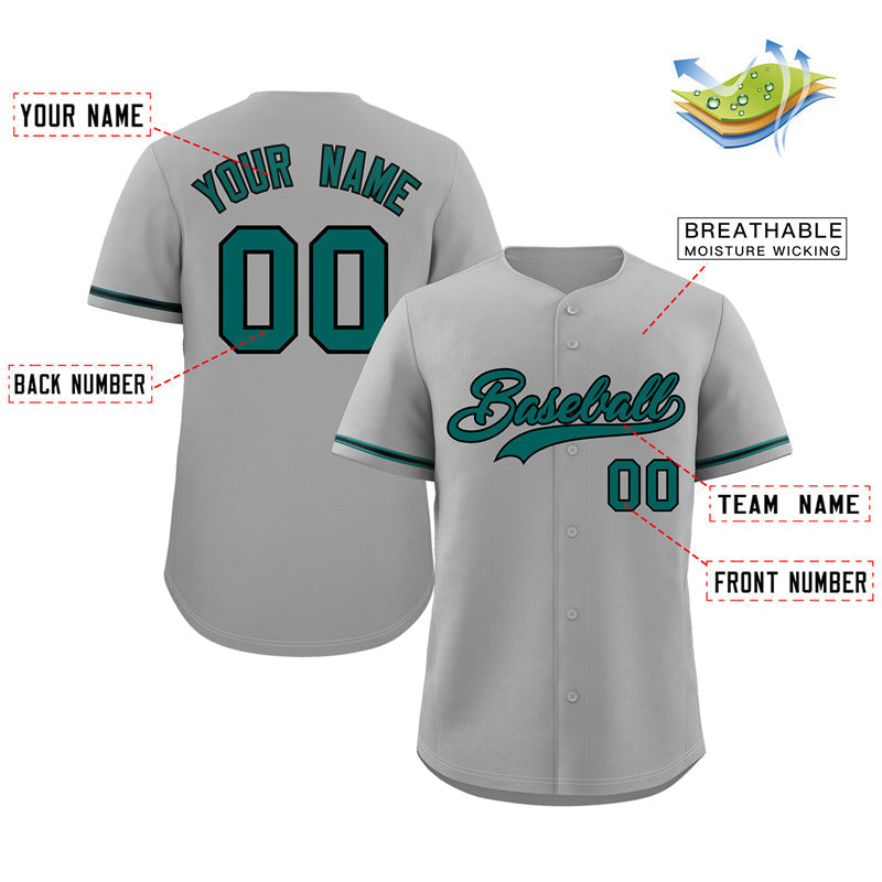 Custom Gray Aqua-Black Classic Style Authentic Baseball Jersey Limited
