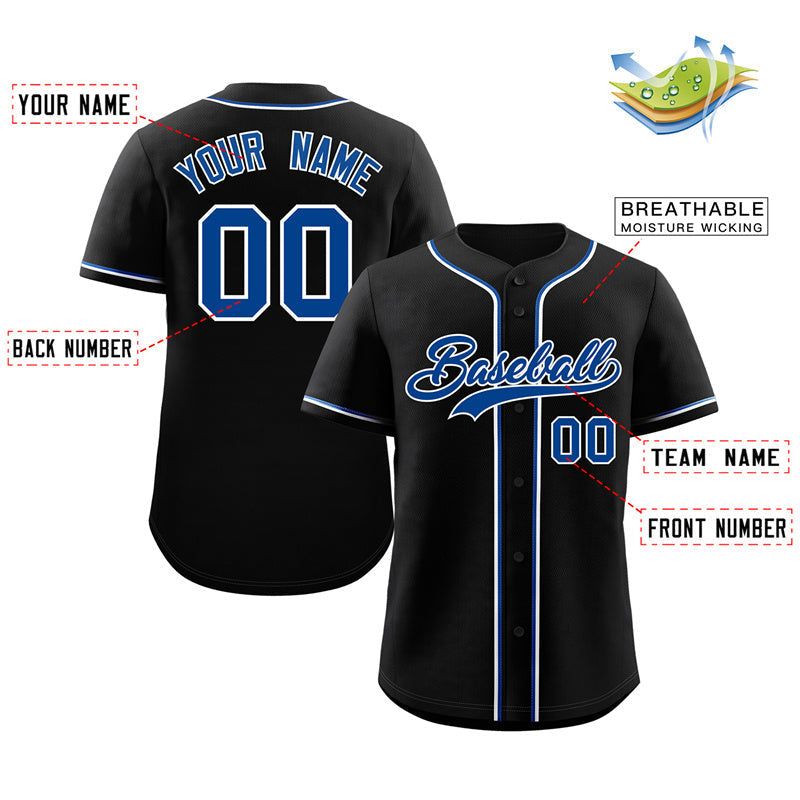Custom Black Royal-White Classic Style Authentic Baseball Jersey Limited