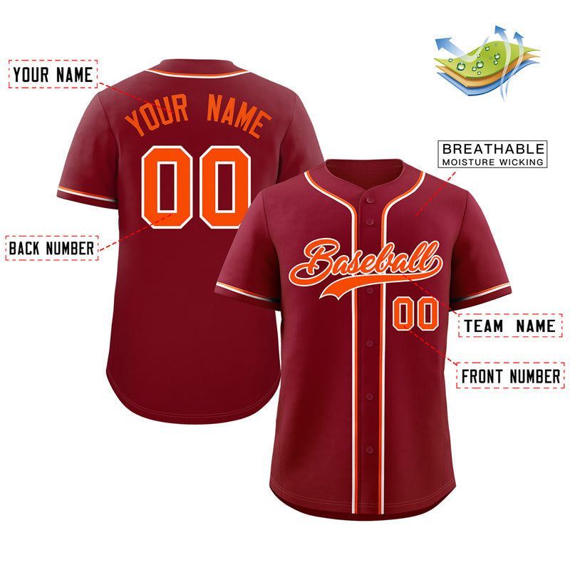 Custom Crimson Orange-White Classic Style Authentic Baseball Jersey Limited