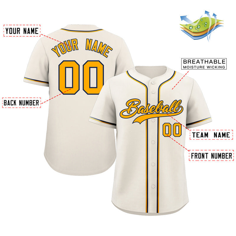 Custom Cream Yellow-Navy Classic Style Authentic Baseball Jersey Limited