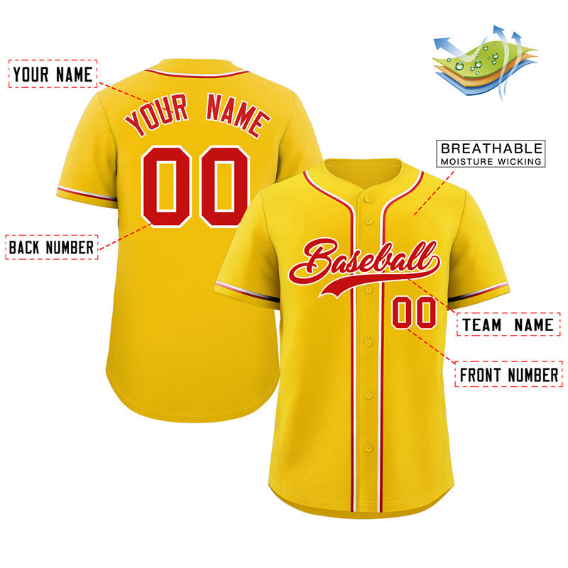 Custom Yellow Red-White Classic Style Authentic Baseball Jersey Limited