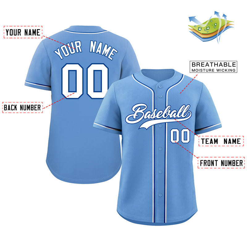 Custom Powder Blue White-Royal Classic Style Authentic Baseball Jersey Limited