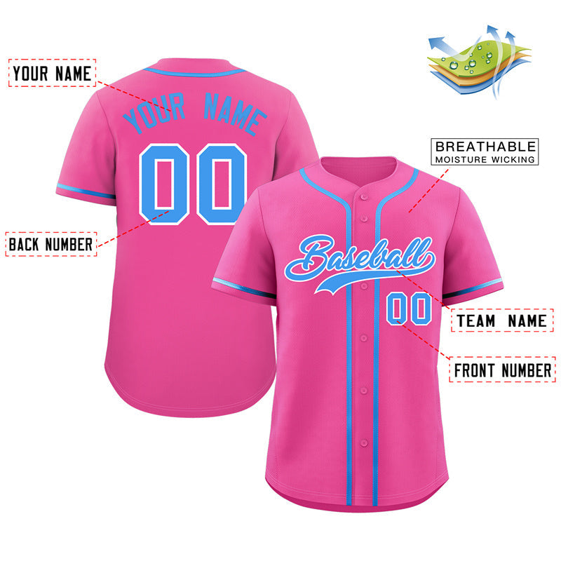 Custom Pink Powder Blue-White Classic Style Authentic Baseball Jersey Limited