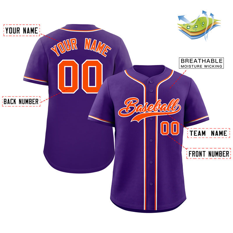 Custom Purple Orange-White Classic Style Authentic Baseball Jersey Limited