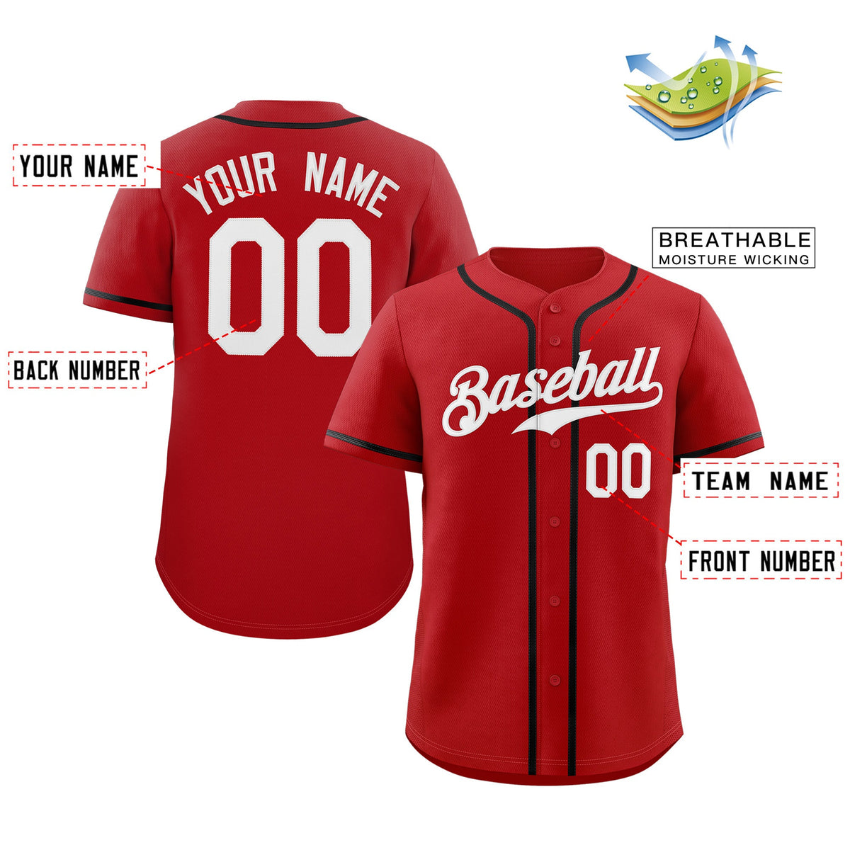 Custom Red White-Black Classic Style Authentic Baseball Jersey Limited