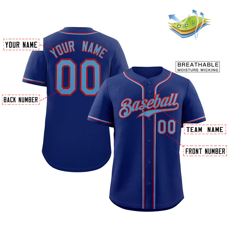 Custom Royal Powder Blue-Red Classic Style Authentic Baseball Jersey Limited