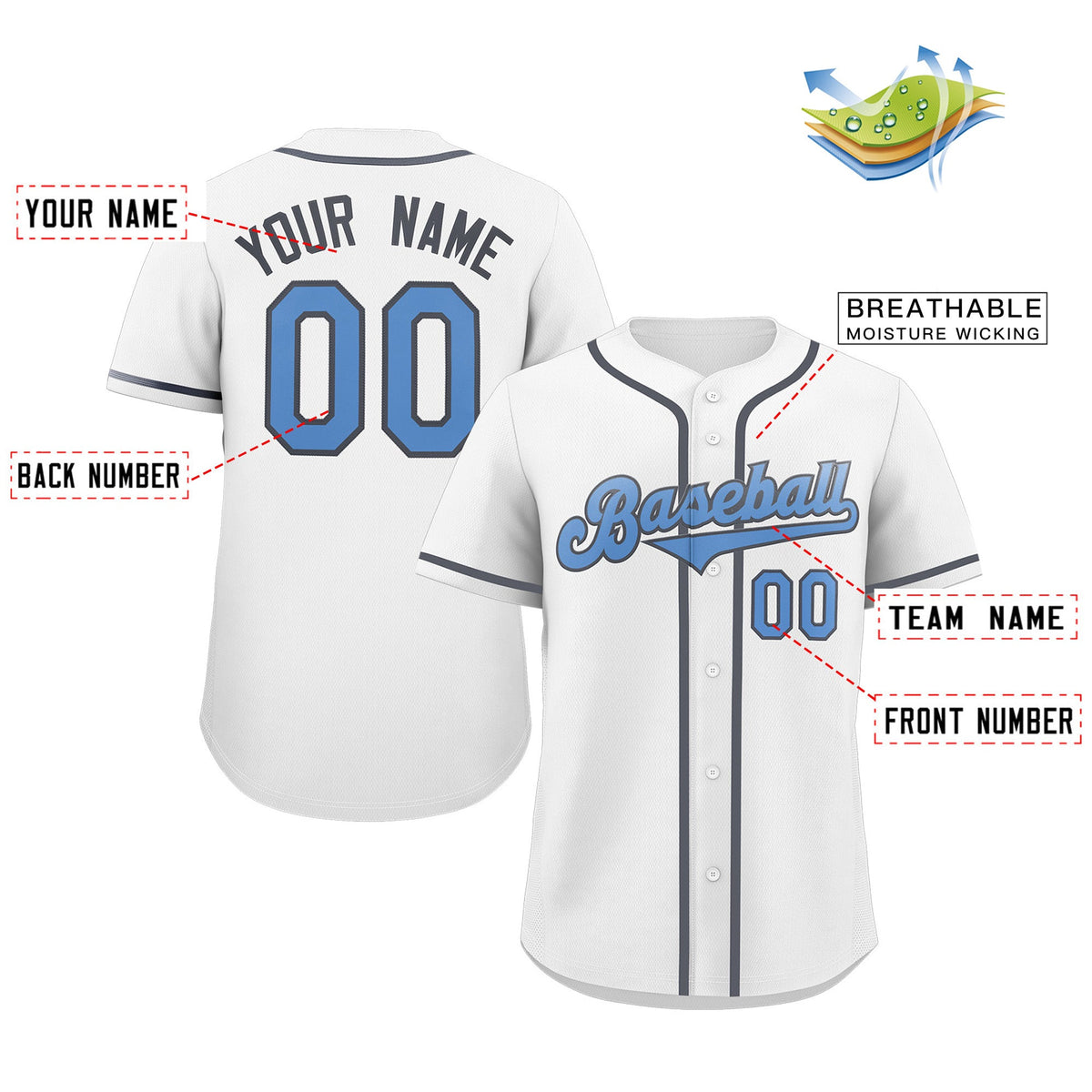 Custom White Powder Blue-Navy Classic Style Authentic Baseball Jersey Limited
