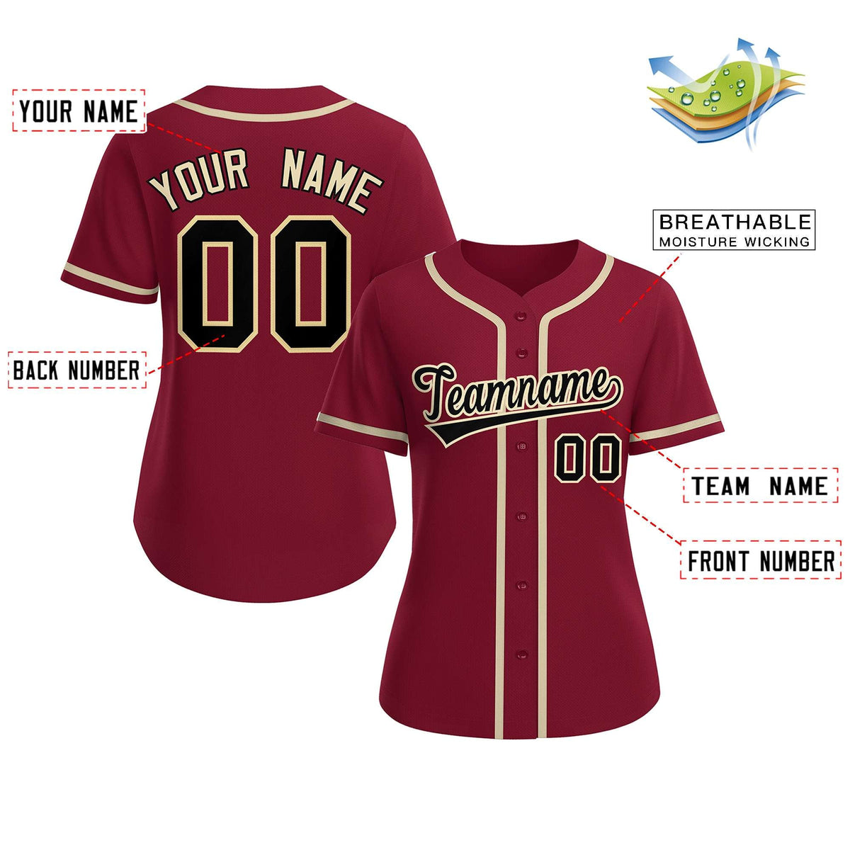 Custom Crimson Black-Khaki Classic Style Baseball Jersey For Women Limited