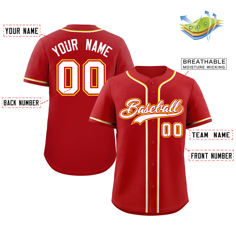Custom Red White-Yellow Classic Style Authentic Baseball Jersey Limited