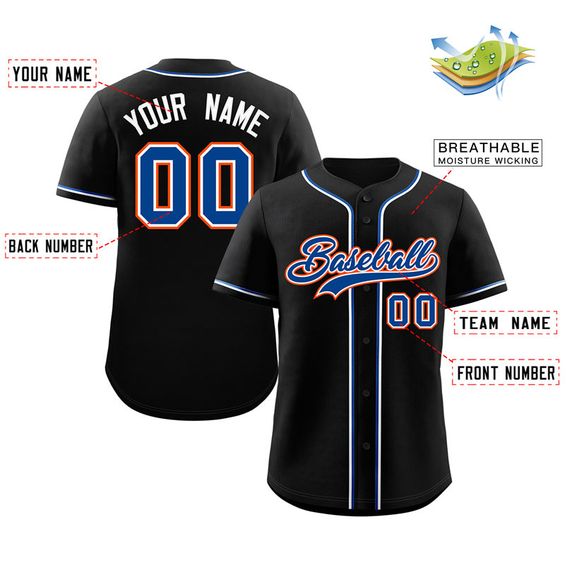 Custom Black Royal-Orange Classic Style Authentic Baseball Jersey Limited