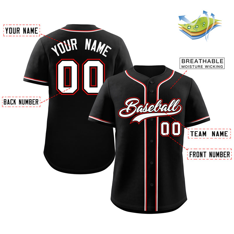 Custom Black White-Red Classic Style Authentic Baseball Jersey Limited