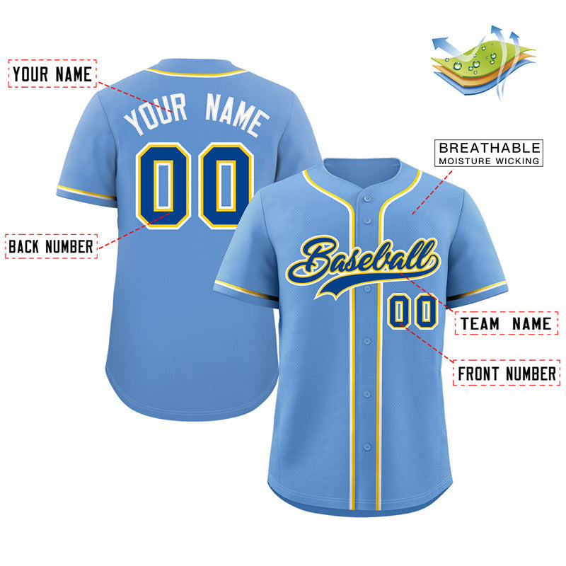 Custom Powder Blue Royal-White Classic Style Authentic Baseball Jersey Limited