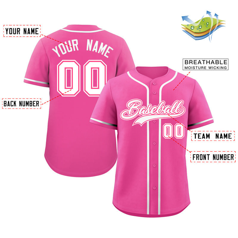Custom Pink White-Pink Classic Style Authentic Baseball Jersey Limited
