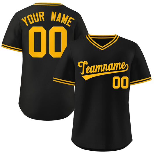 Custom Black Yellow Classic Style Outdoor Authentic Pullover Baseball Jersey
