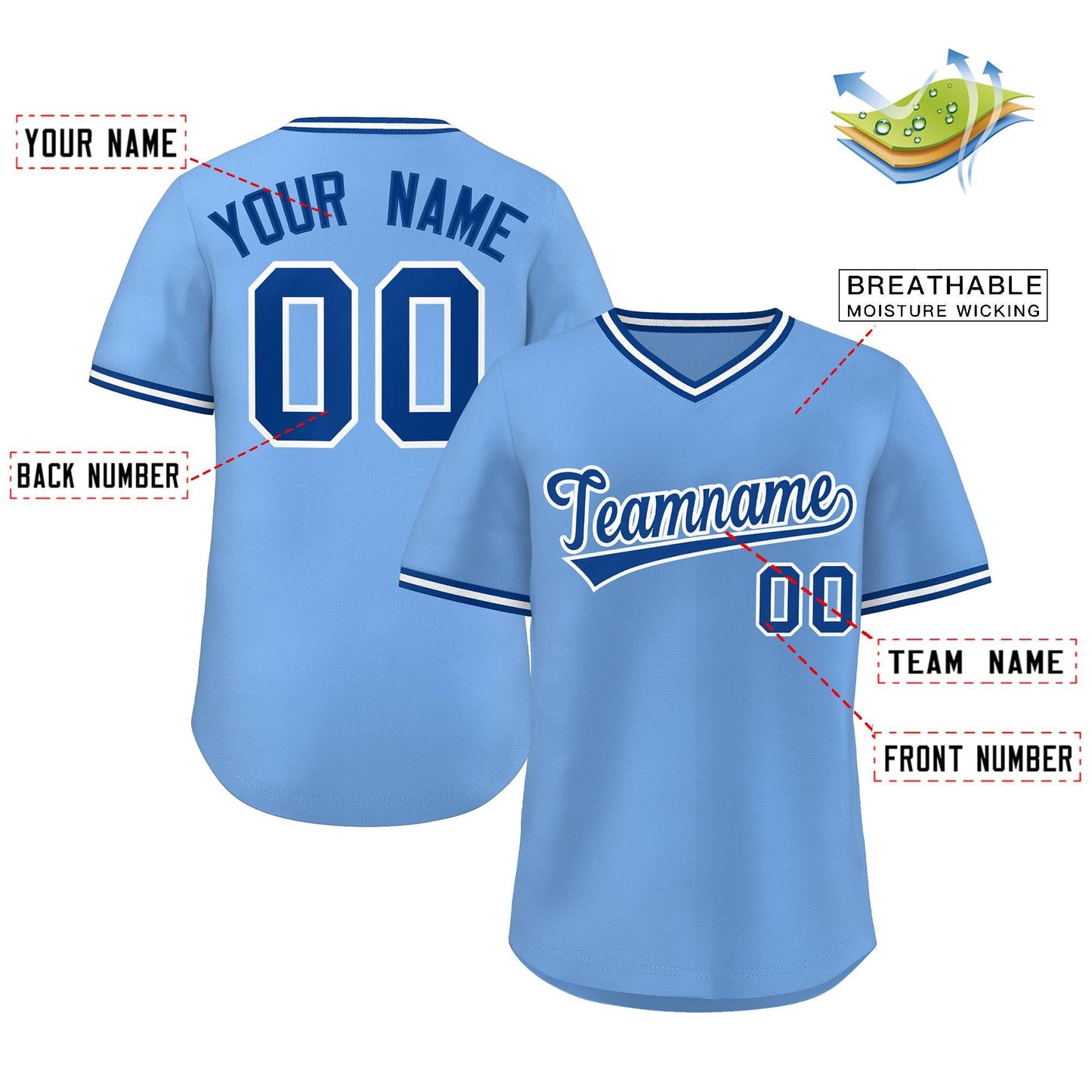 Custom Light Blue Royal-White Classic Style Outdoor Authentic Pullover Baseball Jersey Limited