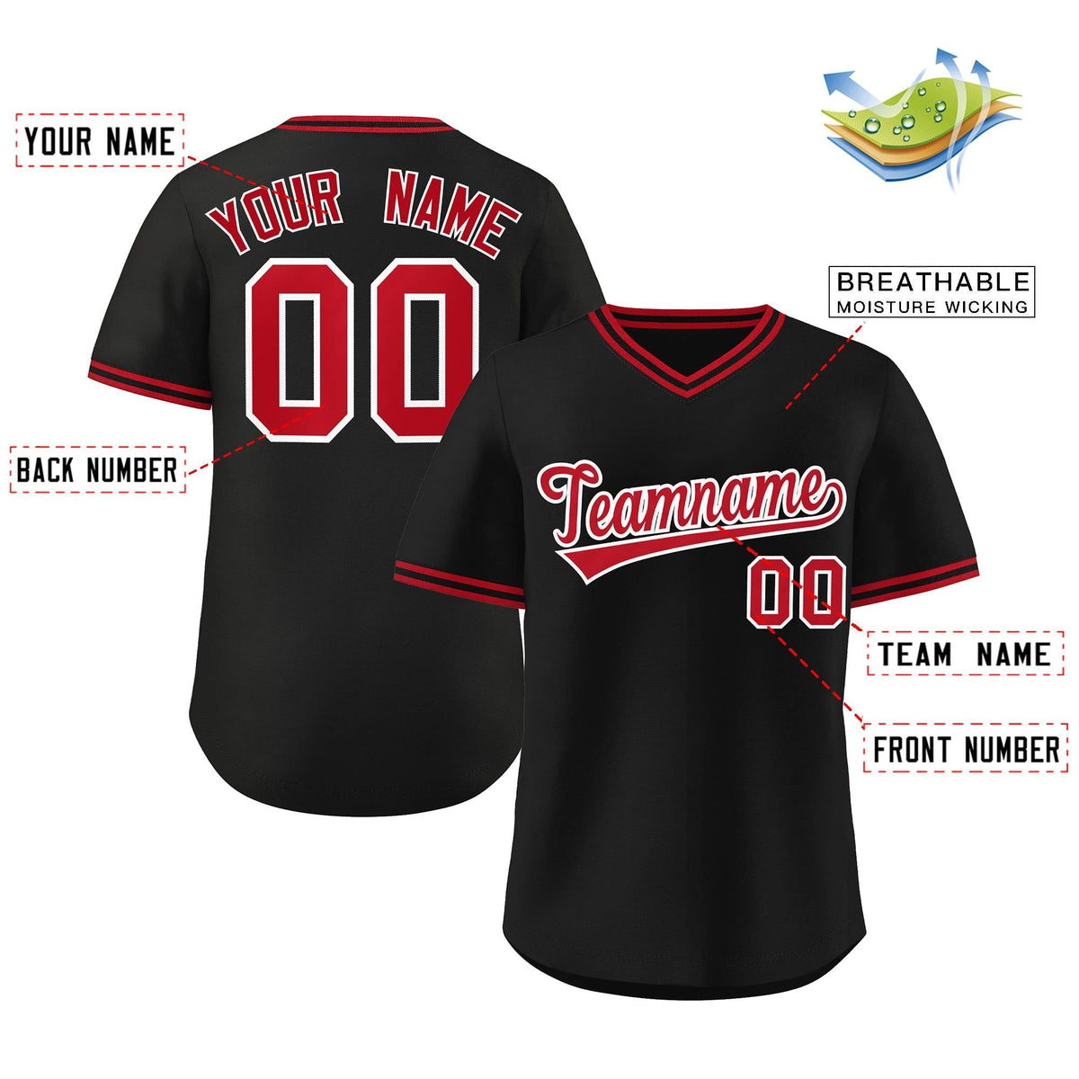 Custom Black Red-Black Classic Style Outdoor Authentic Pullover Baseball Jersey Limited