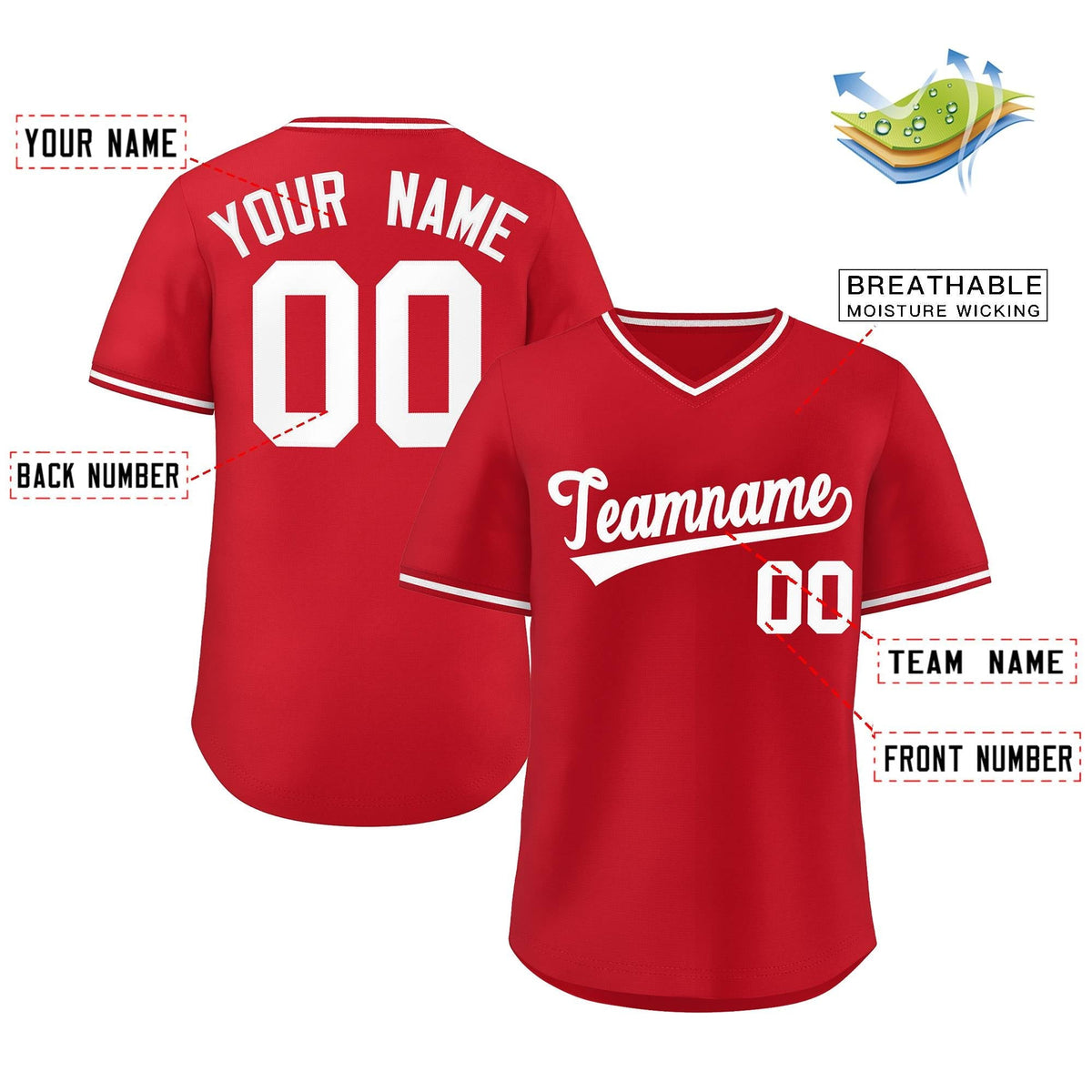 Custom Red Classic Style Outdoor Authentic Pullover Baseball Jersey Limited