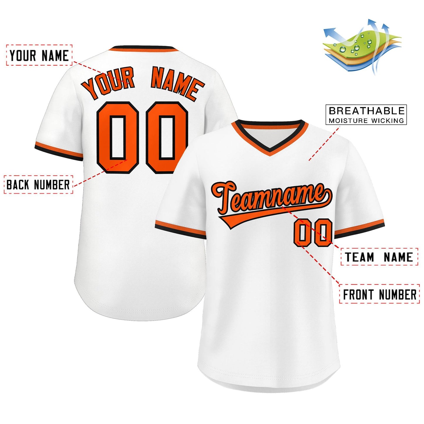 Custom White Orange Classic Style Outdoor Authentic Pullover Baseball Jersey Limited