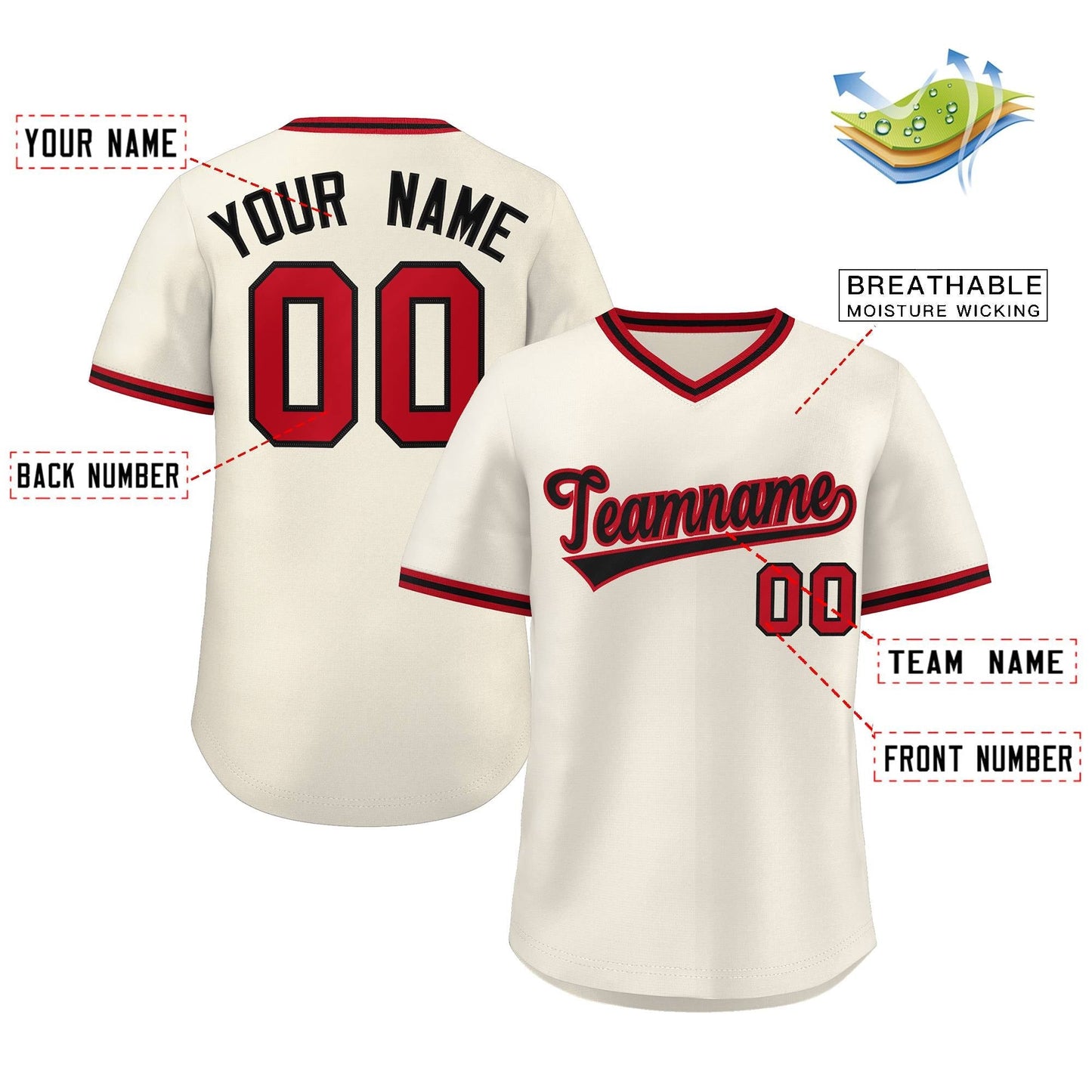 Custom Cream Red-Black Classic Style Outdoor Authentic Pullover Baseball Jersey Limited