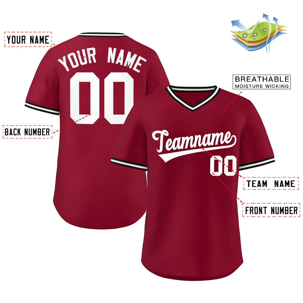 Custom Crimson Classic Style Outdoor Authentic Pullover Baseball Jersey Limited