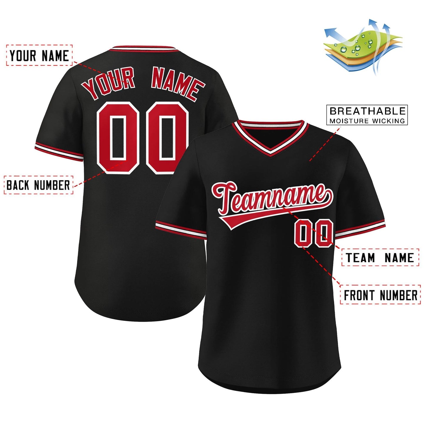 Custom Black Red-White Classic Style Outdoor Authentic Pullover Baseball Jersey Limited