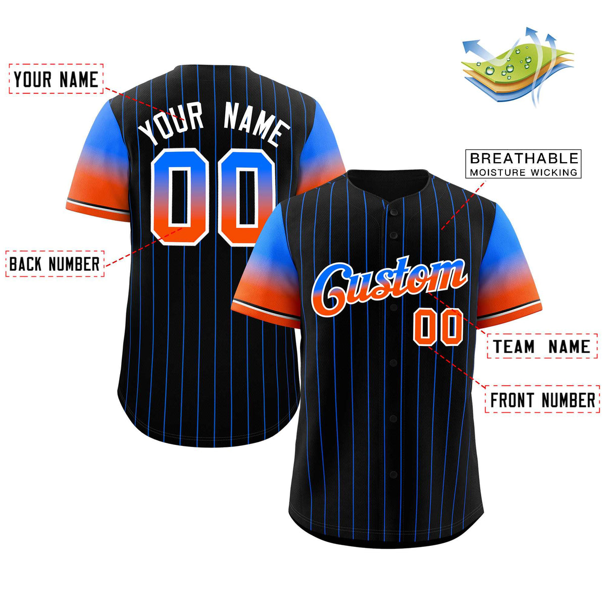 Custom Black Royal Orange-White Stripe Font Gradient Fashion Authentic Baseball Jersey Limited