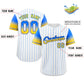 Custom White Blue Yellow-Navy Stripe Font Gradient Fashion Authentic Baseball Jersey Limited