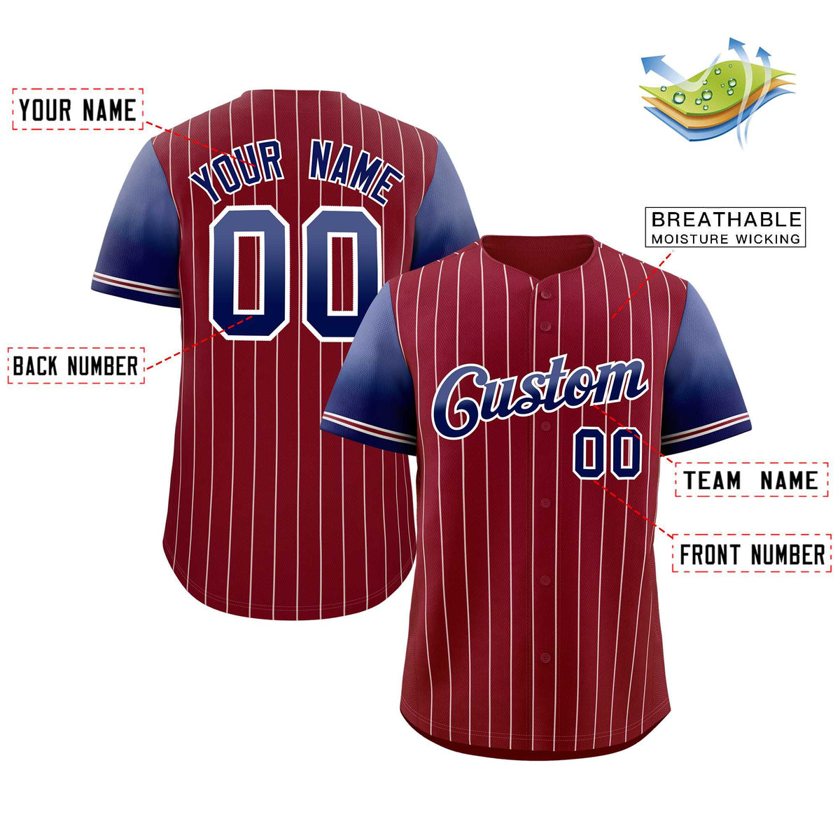 Custom Crimson Purple Navy-White Stripe Font Gradient Fashion Authentic Baseball Jersey Limited
