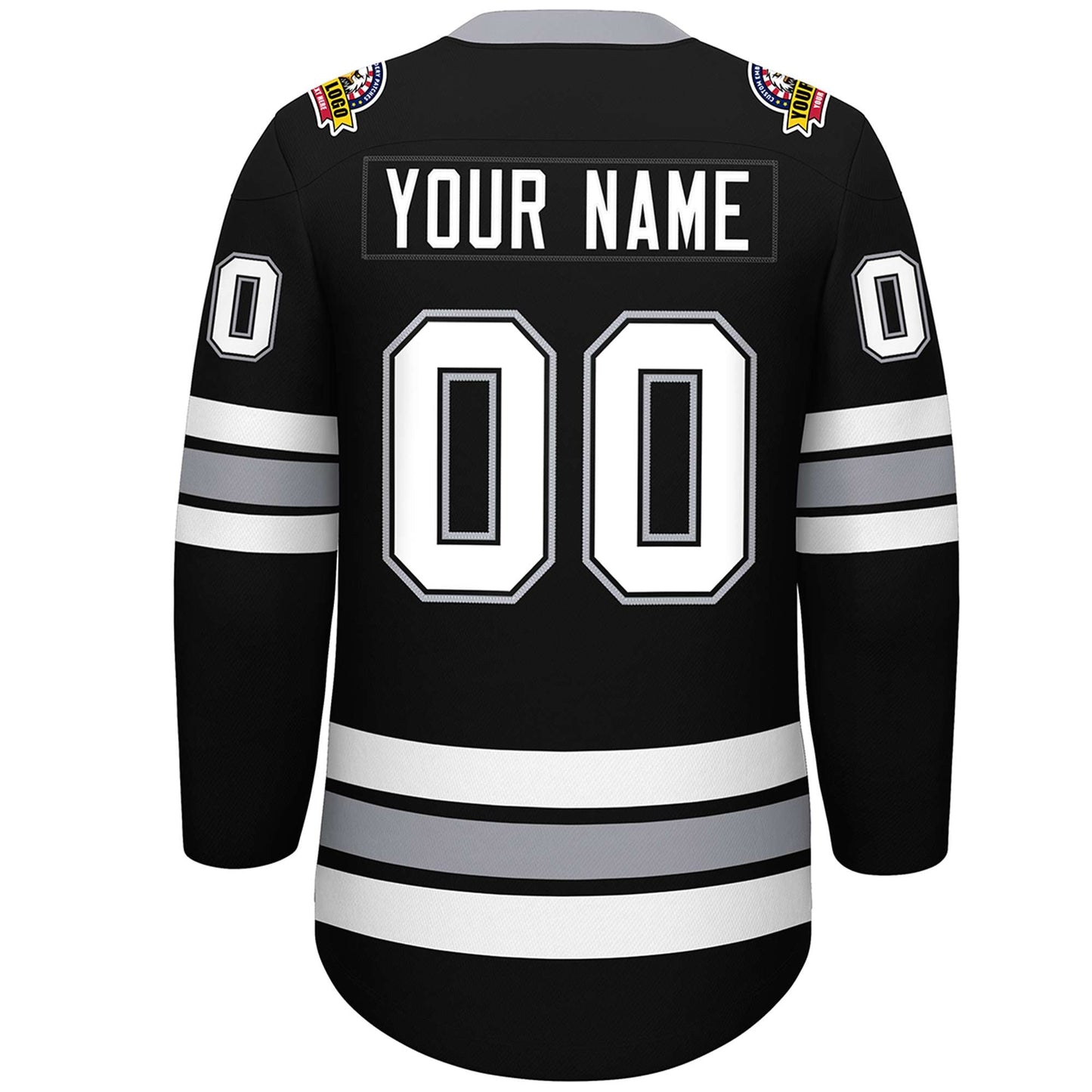 Custom Black White-Gray Lace-Up Neck Hockey Jersey Limited