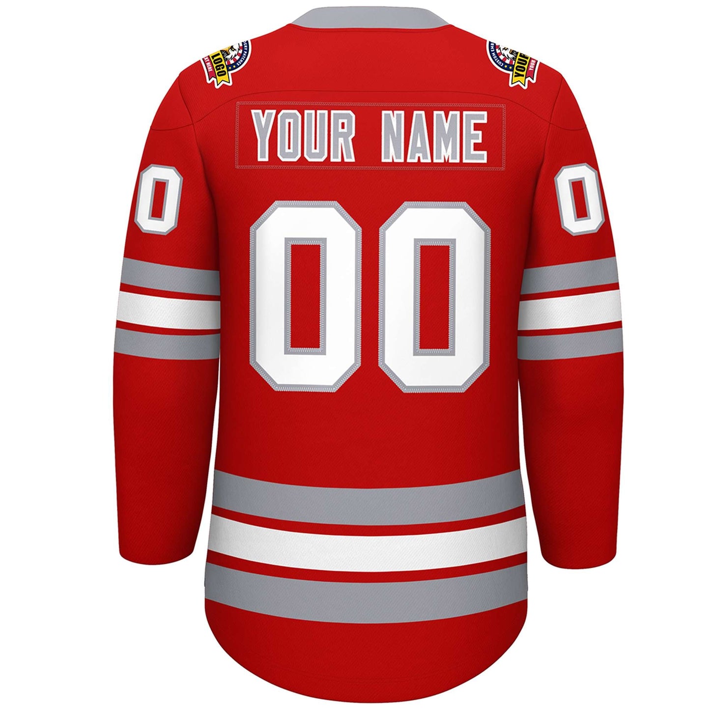 Custom Red White-Gray Lace-Up Neck Hockey Jersey Limited