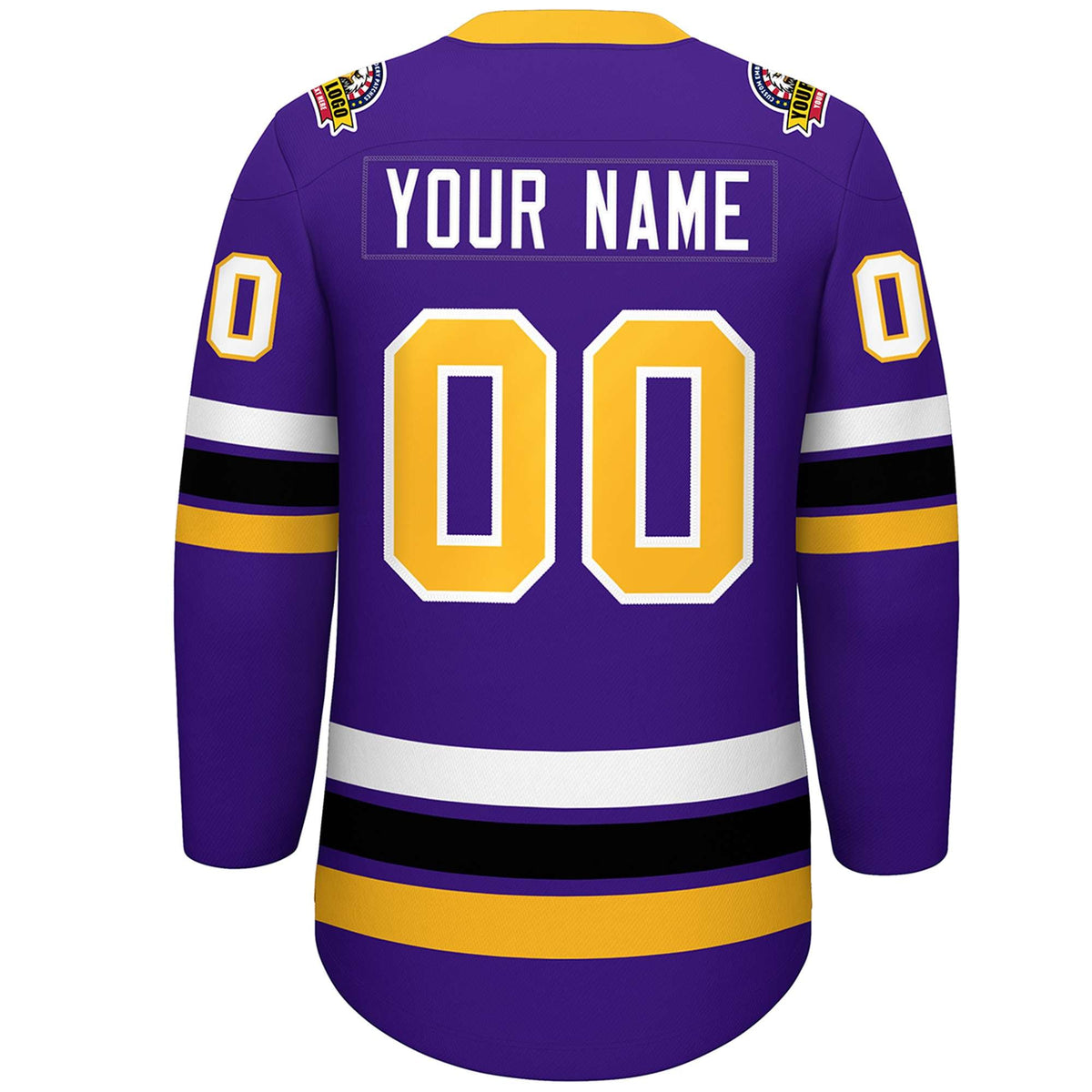 Custom Purple Yellow-White Lace-Up Neck Hockey Jersey Limited