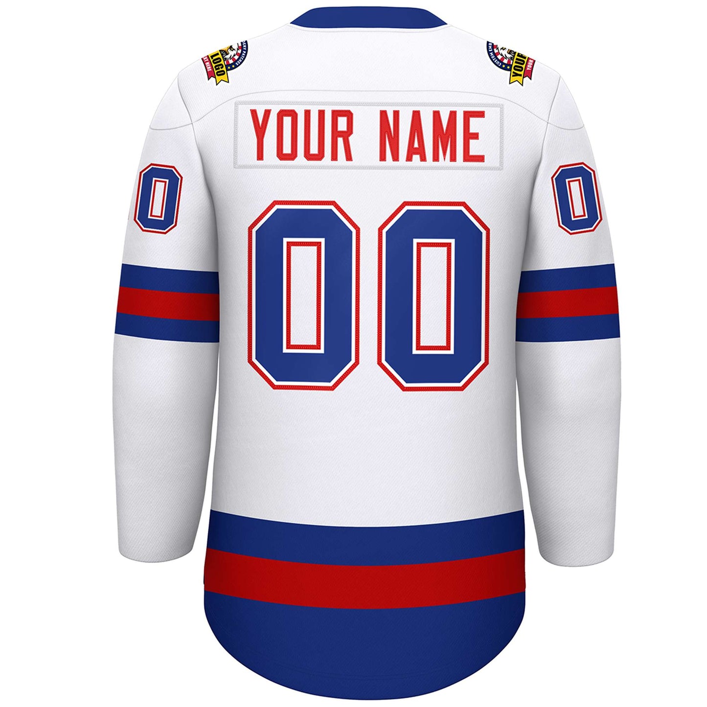 Custom White Red-Royal Lace-Up Neck Hockey Jersey Limited