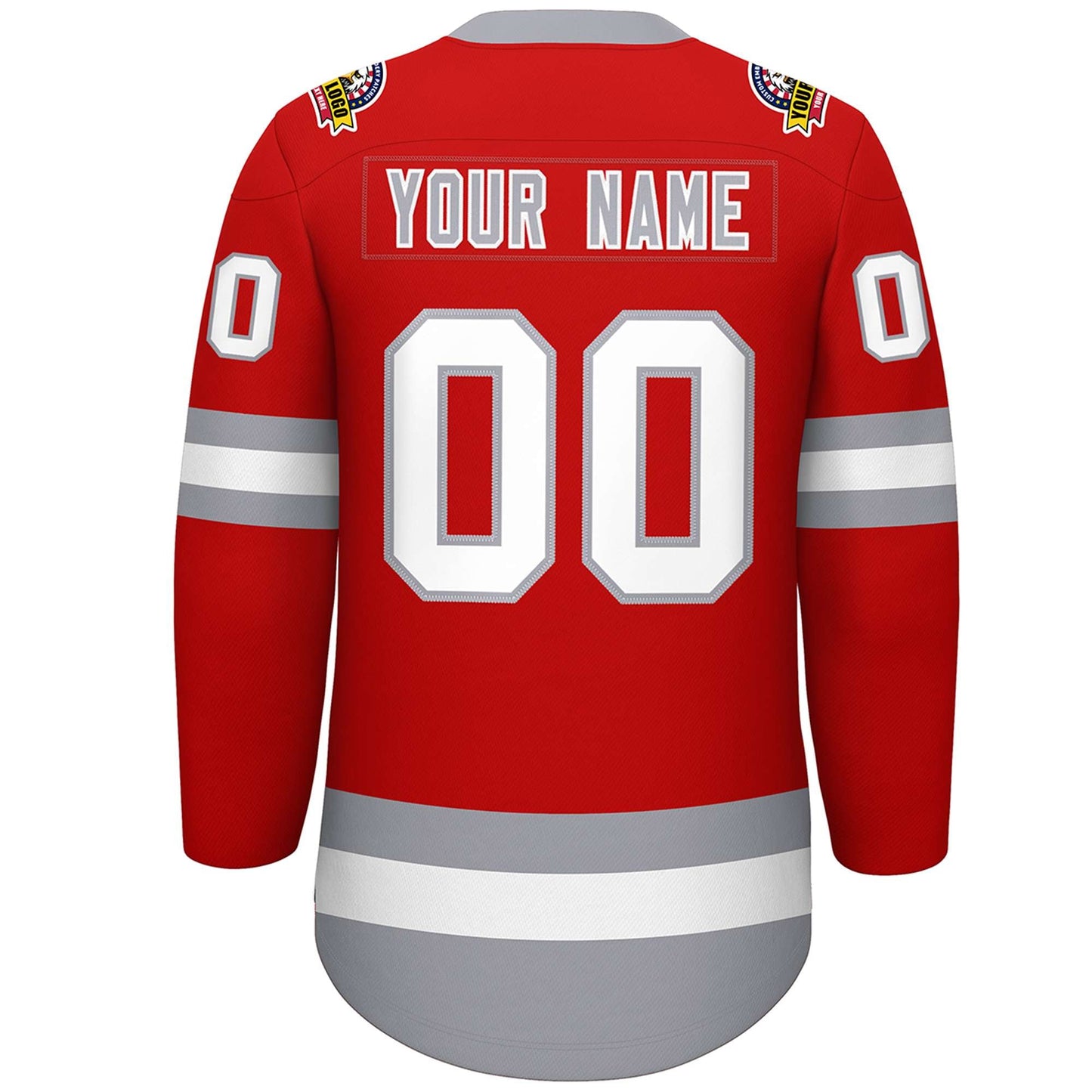 Custom Red White-Gray Lace-Up Neck Hockey Jersey Limited