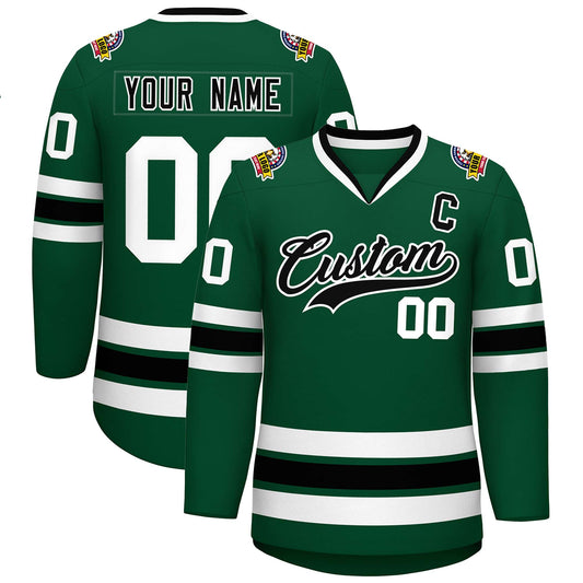 Custom Green Black-White Classic Style Hockey Jersey