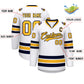 Custom White Gold-Navy Classic Style Hockey Jersey Limited
