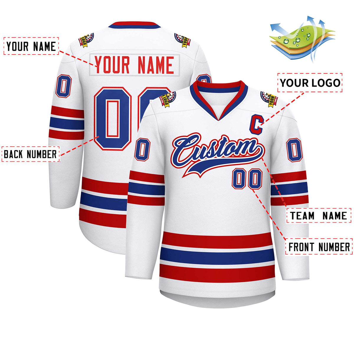 Custom White Royal White-Red Classic Style Hockey Jersey Limited