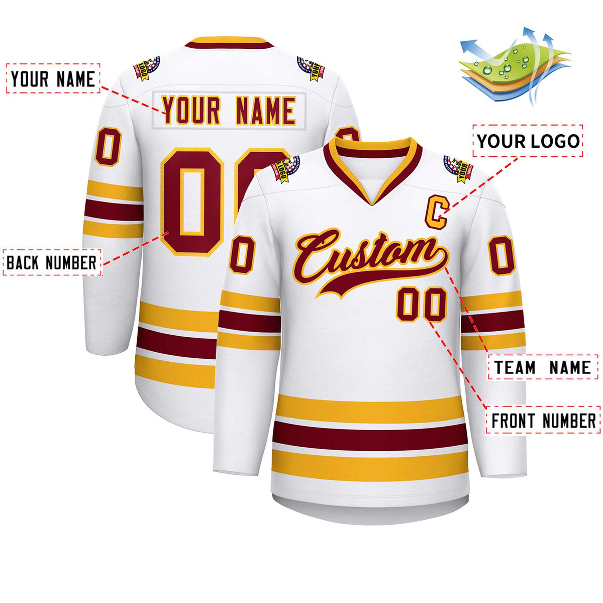 Custom White Crimson-Gold Classic Style Hockey Jersey Limited
