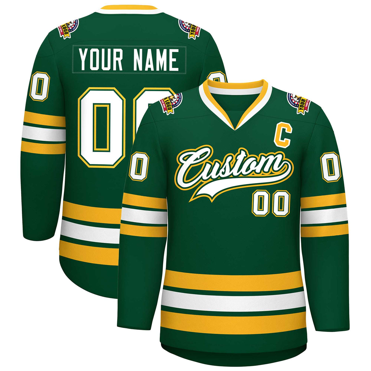 Custom Green White Green-Gold Classic Style Hockey Jersey