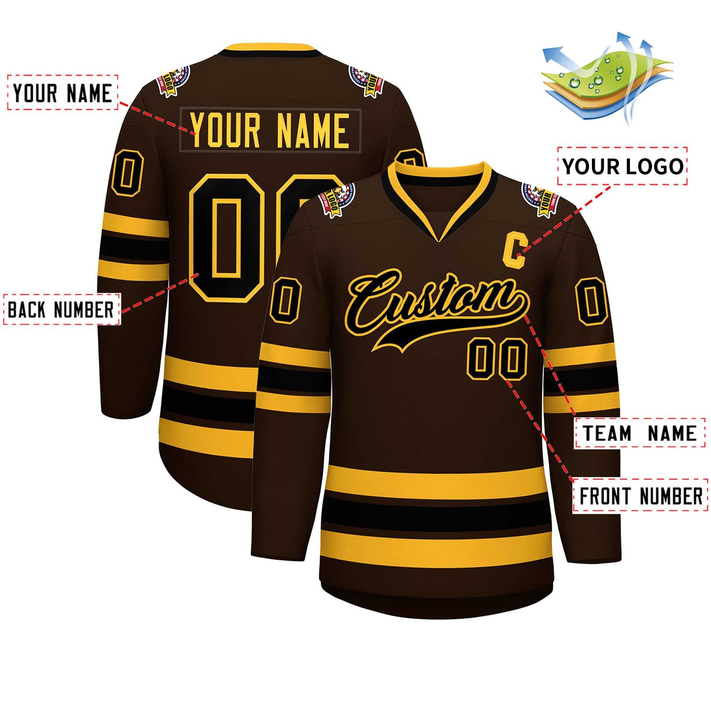 Custom Brown Black-Gold Classic Style Hockey Jersey Limited