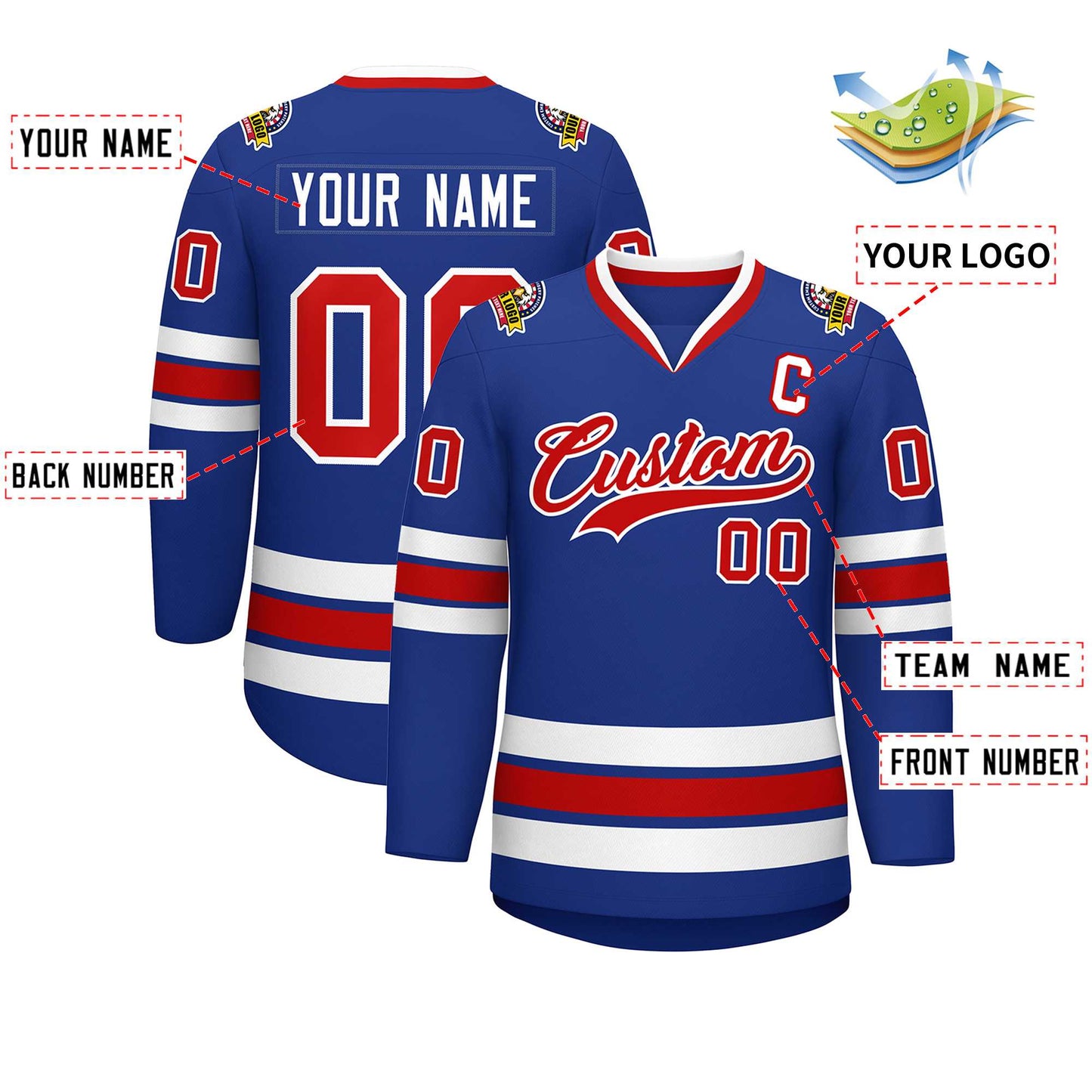 Custom Royal Red-White Classic Style Hockey Jersey Limited