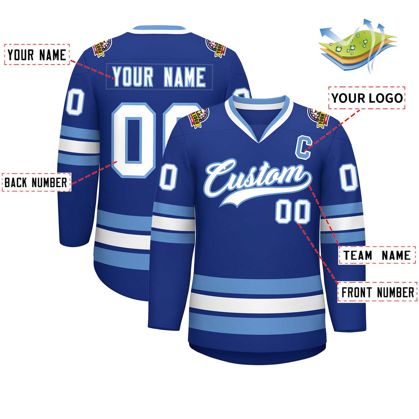 Custom Royal White-Light Blue Classic Style Hockey Jersey Limited
